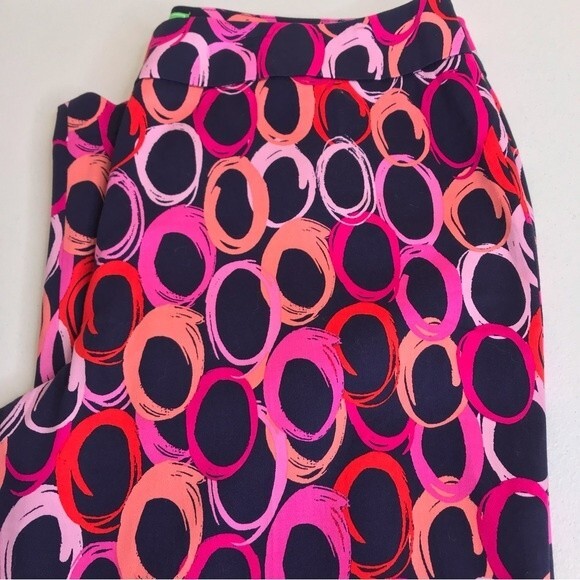 Pappagallo Navy Geometric Funky Circle Scalloped Hem Ankle Pants Women Size 12 - Picture 3 of 12
